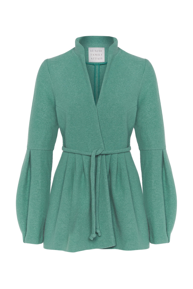 AUDREY Mint Boiled Wool Belted Jacket