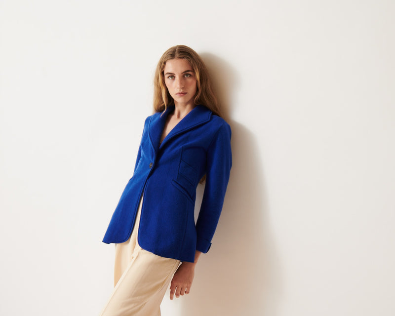 NEW YORK Royal Blue Wool Cashmere Travel Blazer with Model