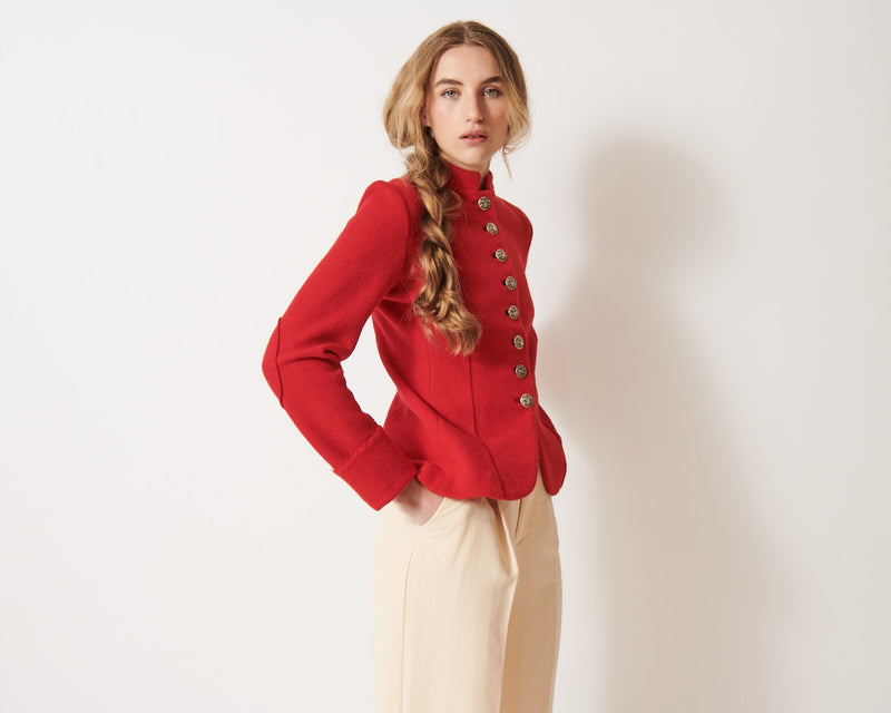 REGIMENTAL Crimson Red Boiled Wool Tailored Uniform Jacket with Model