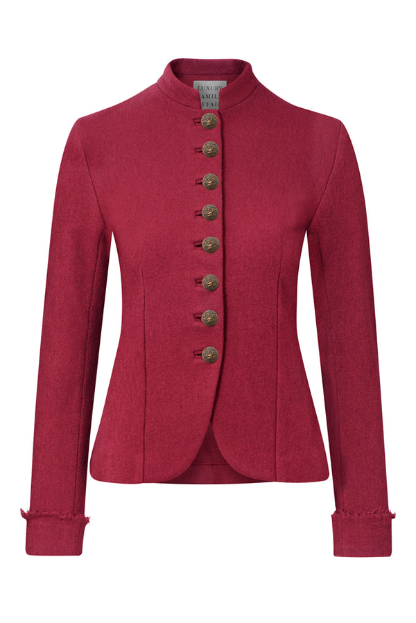 REGIMENTAL Cherry Red Boiled Wool Tailored Uniform Jacket Front