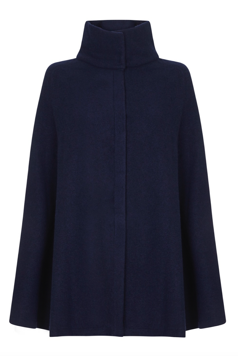 COTSWOLD Dark Blue Boiled Wool Poncho Front