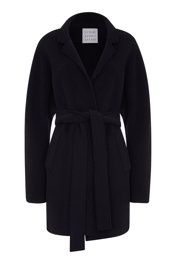 BERLIN Black Wool Cashmere Belted Cardigan Jacket Front