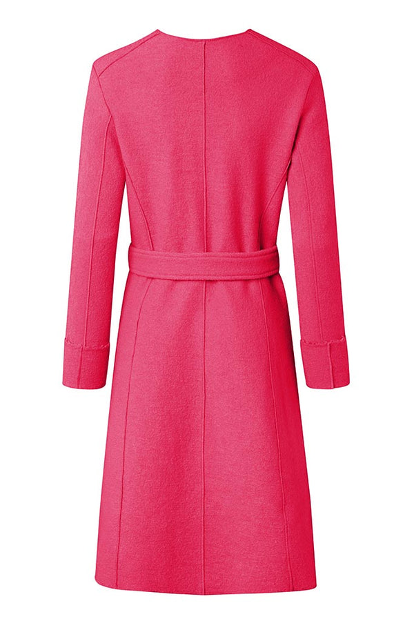 COCO Bright Pink Boiled Wool Cardigan Coat Back